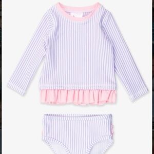 Ruffle Butts 2 Piece Seersucker Long Sleeve Rash Guard 2 Piece Swimsuit